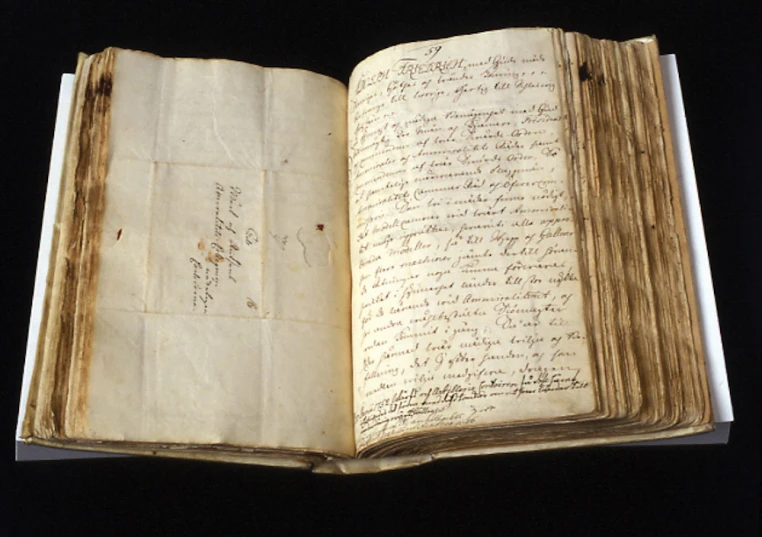 an old open book with a handwritten text