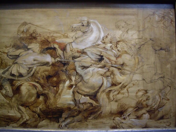 a large painting is being shown with a horse and man on it