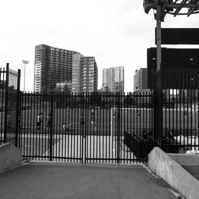 a view through a gate of the city