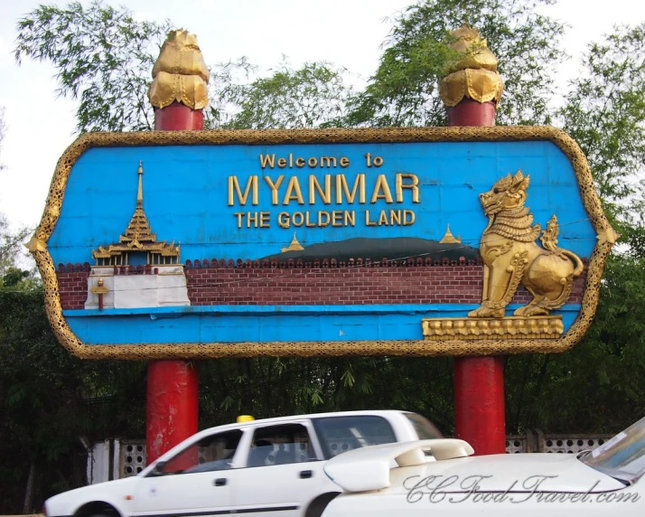 a huge sign for the golden land