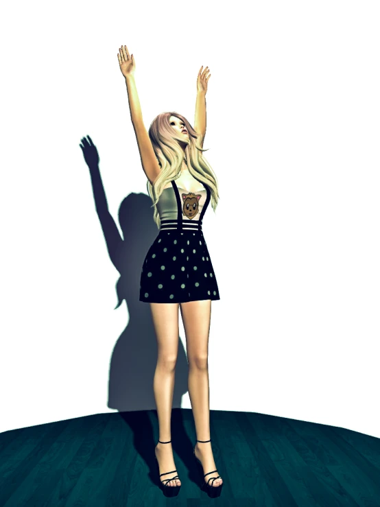 an animated image of a female in a short skirt waving