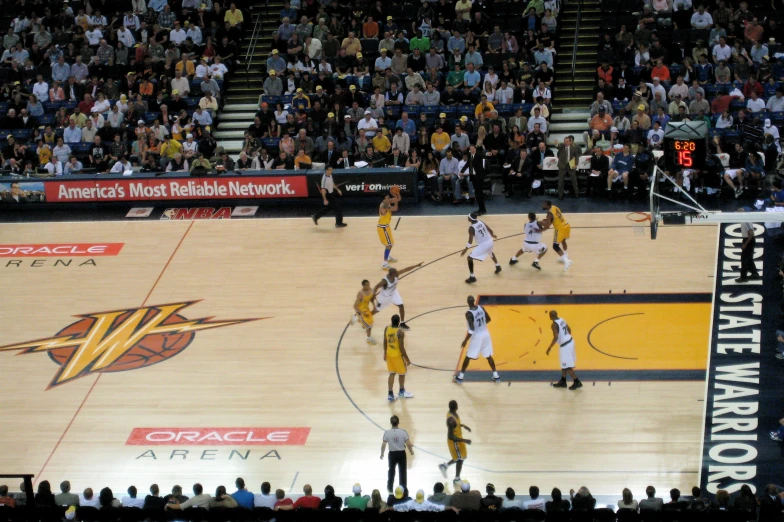 the basketball game was playing in an arena