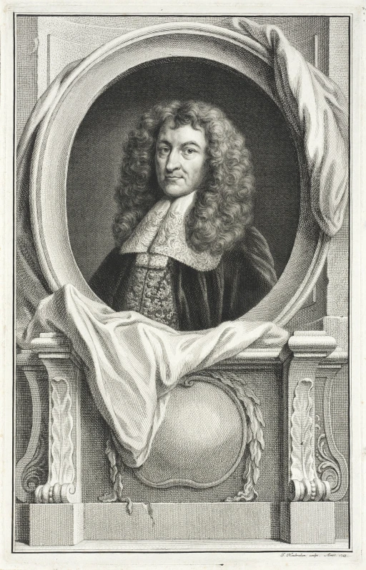 an old engraving of a man in a round frame