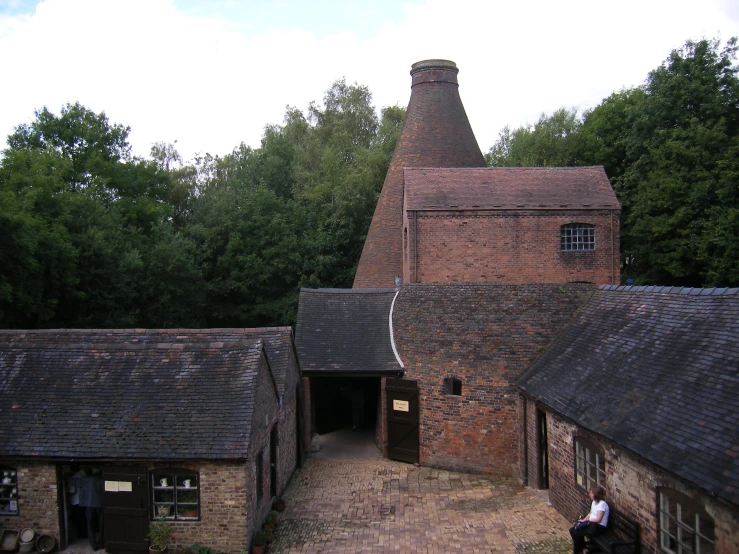 a brick building with a large brick chimney