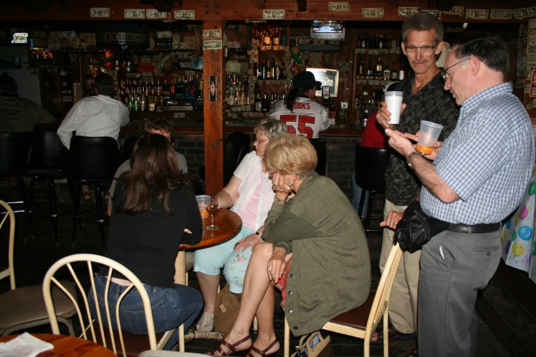 a group of people sitting around in a bar