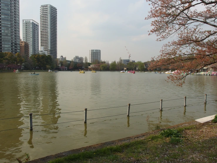 the river has water running through it in front of city buildings