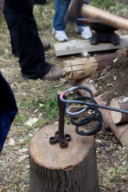 a piece of wood has a tool on it