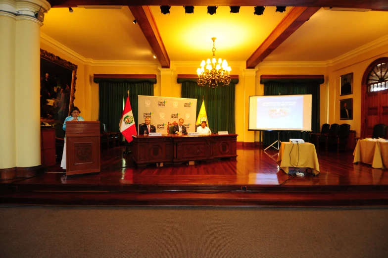 a person stands at a podium in an ornate room