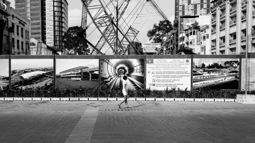 black and white pograph of ferris wheel