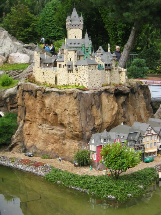 an elaborate castle model is on display at the park