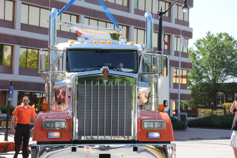 a large truck is parked on the street