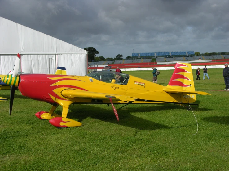 an airplane painted like a car on a field