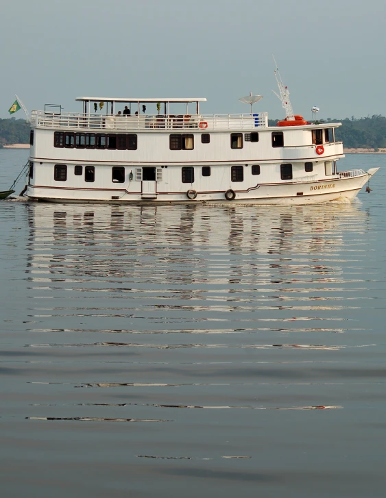 a white ship sailing down the ocean in the water