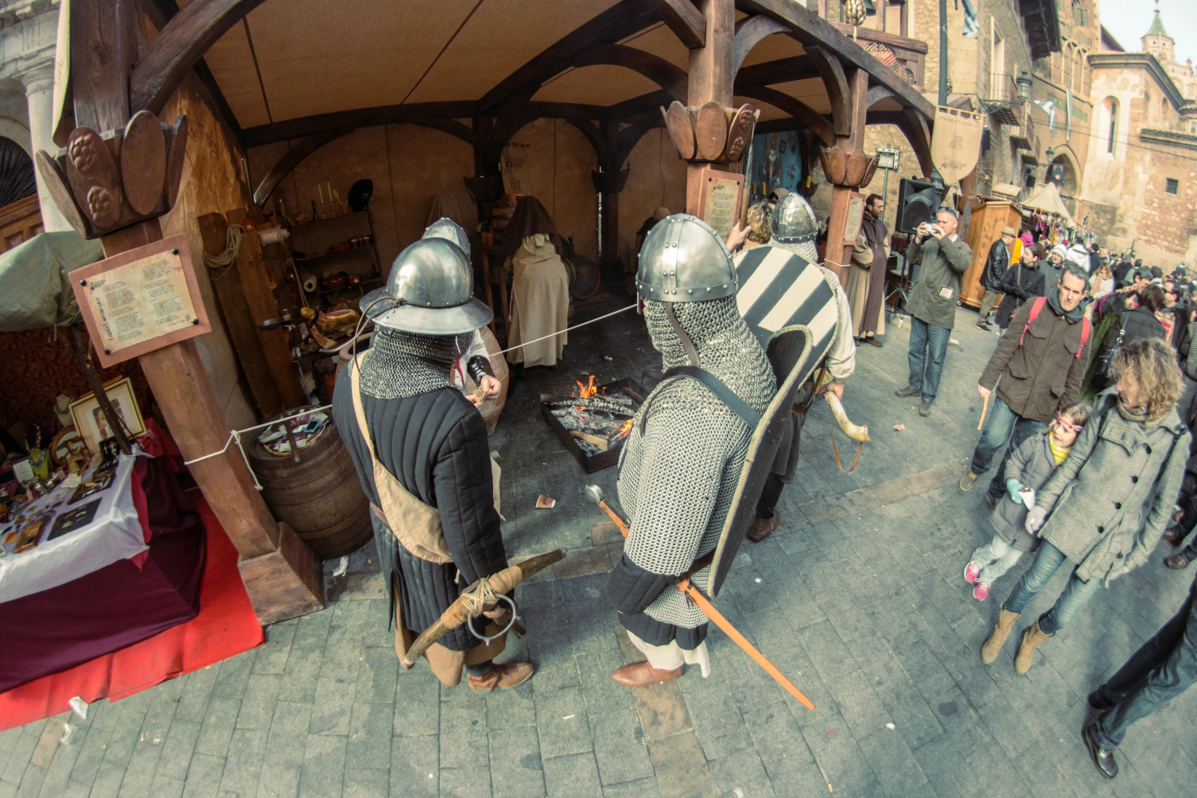 group of knights standing in an open doorway