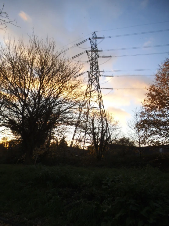 power lines against the background of a dusk sky