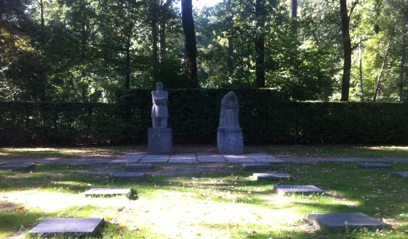 a cemetery with two heads on them