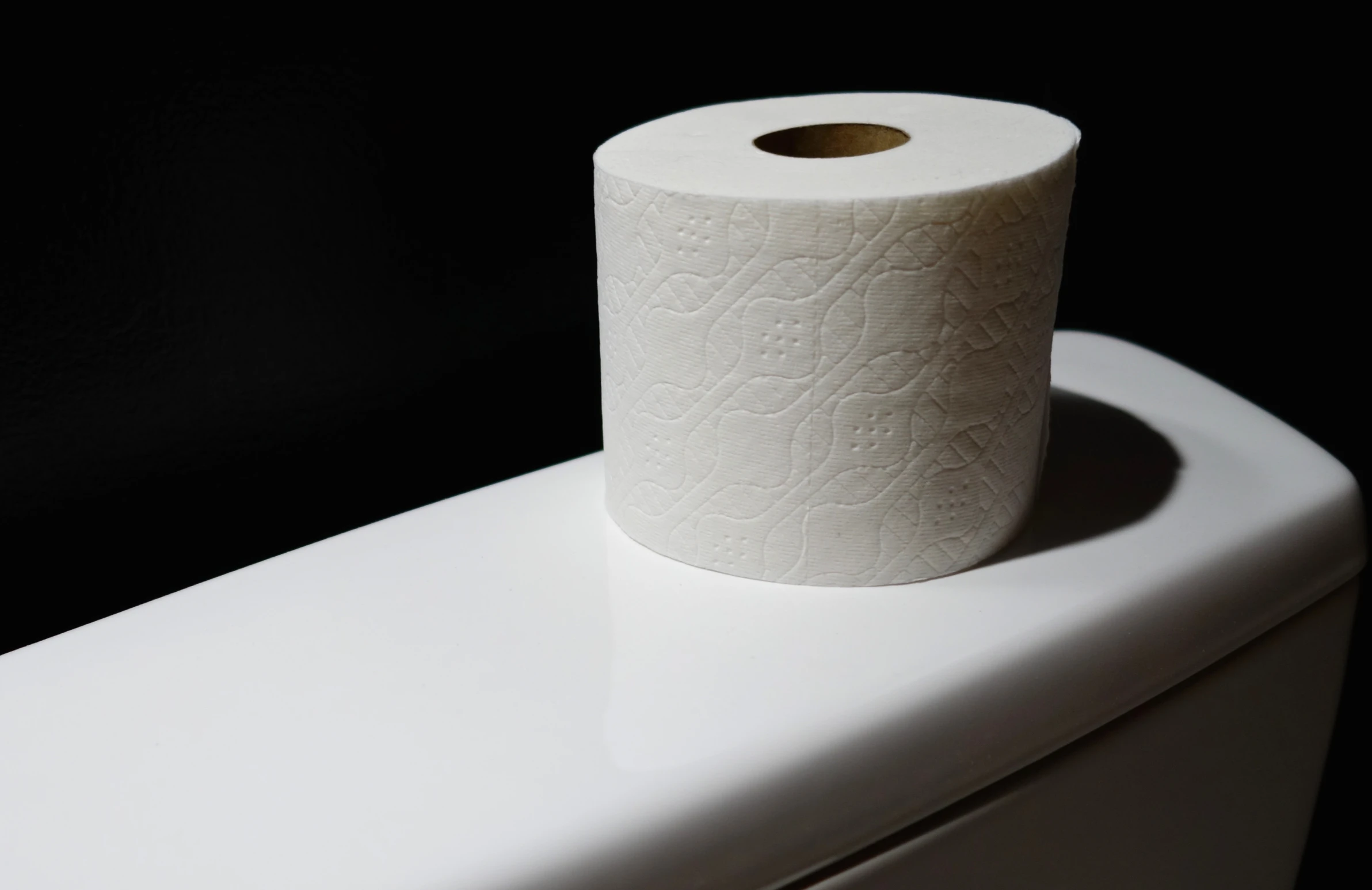 a roll of toilet paper is laying on top of a toilet