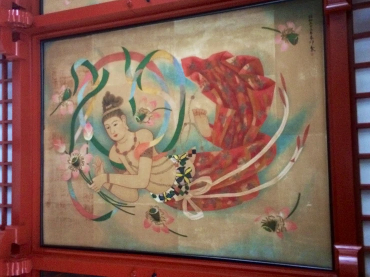 oriental painting on a chinese background with erflies and lady