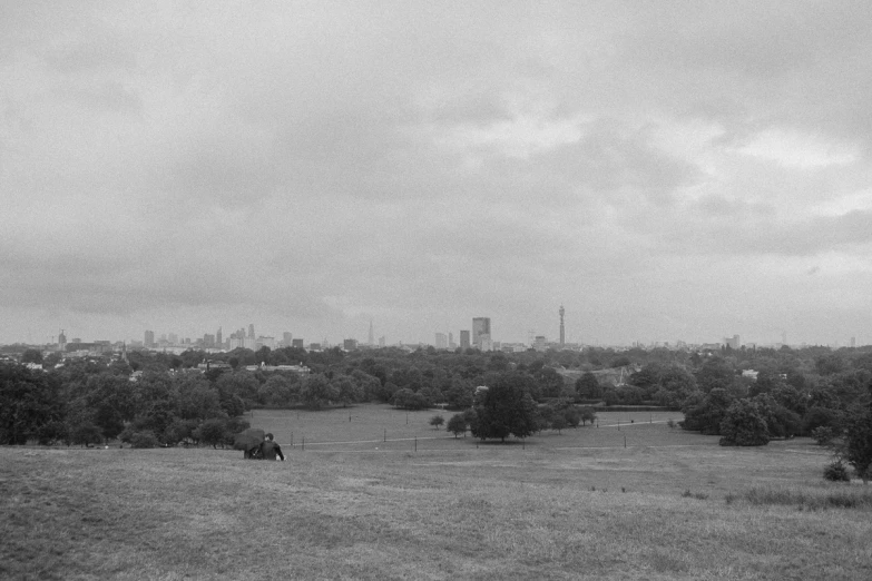 an aerial s of a large field with trees