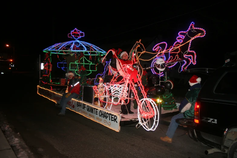 a float with lots of lights on it's sides