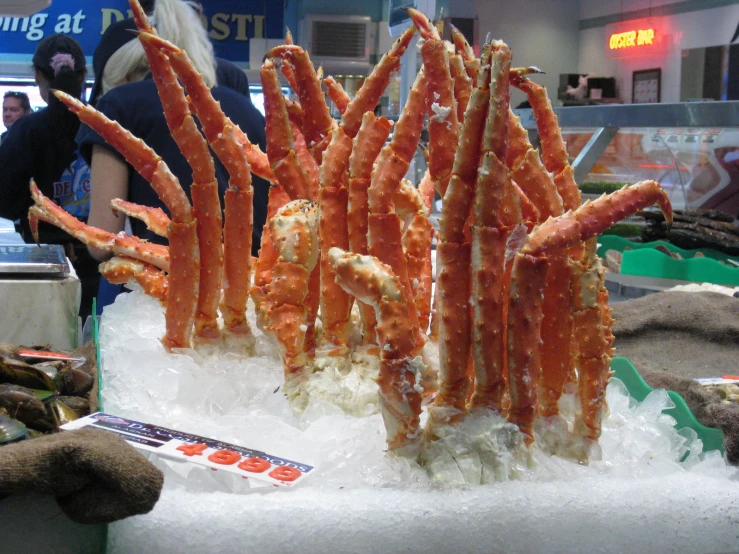 the food is being displayed at the market