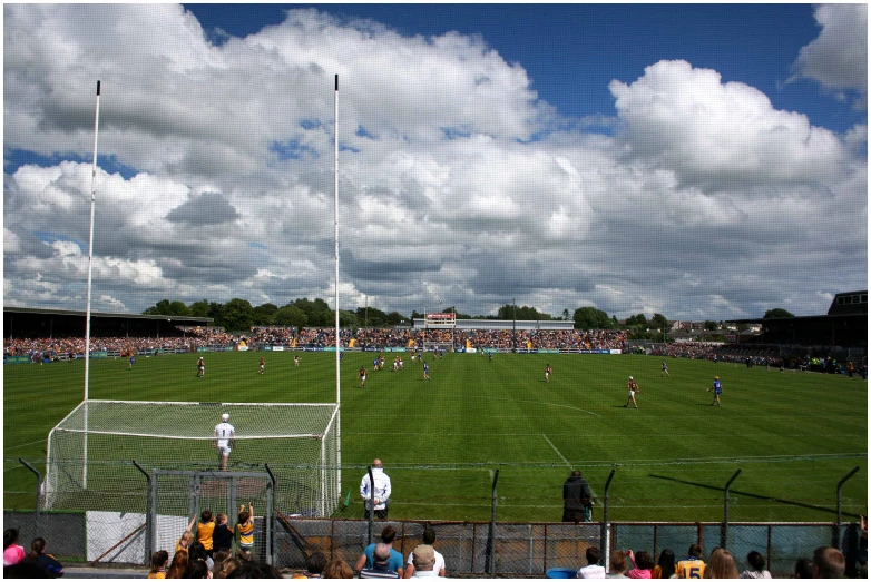 a soccer field is shown during a match