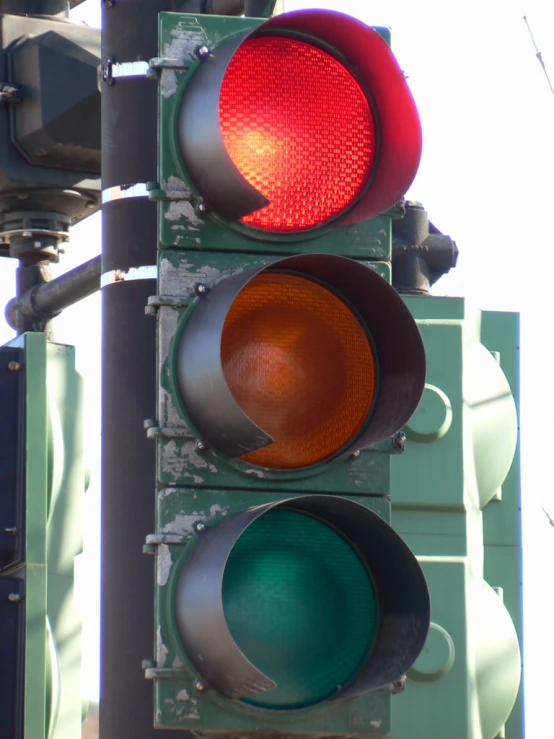 the stop light has two red lights over it