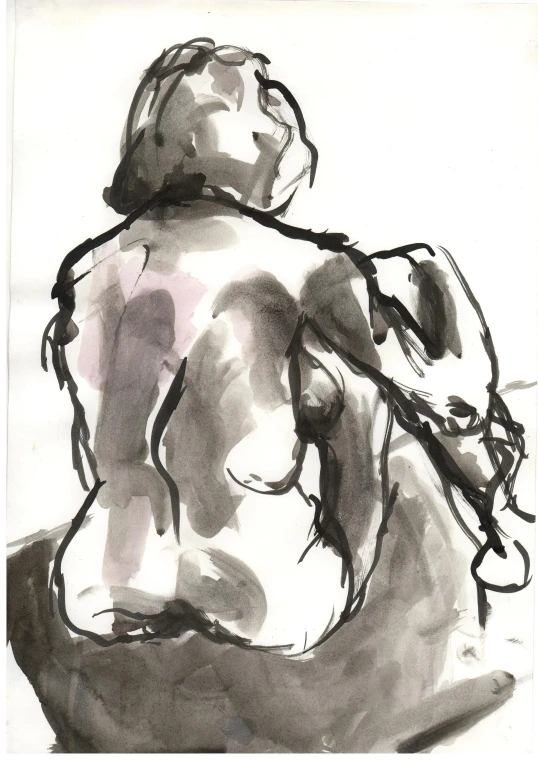 a black and white drawing of a person seated