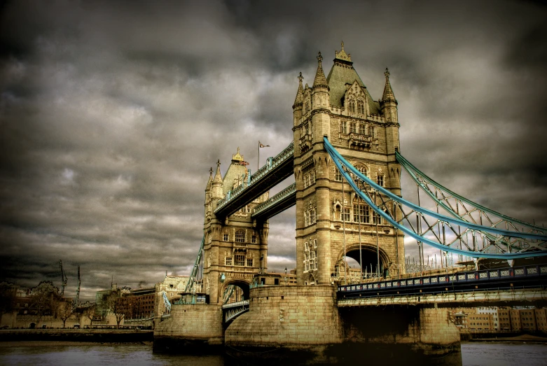 the city bridge is built on a cloudy day