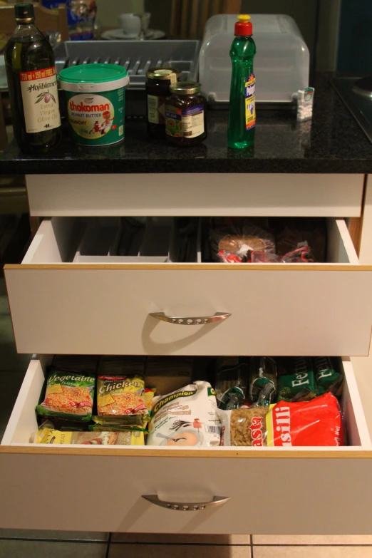 an open drawer contains food in it