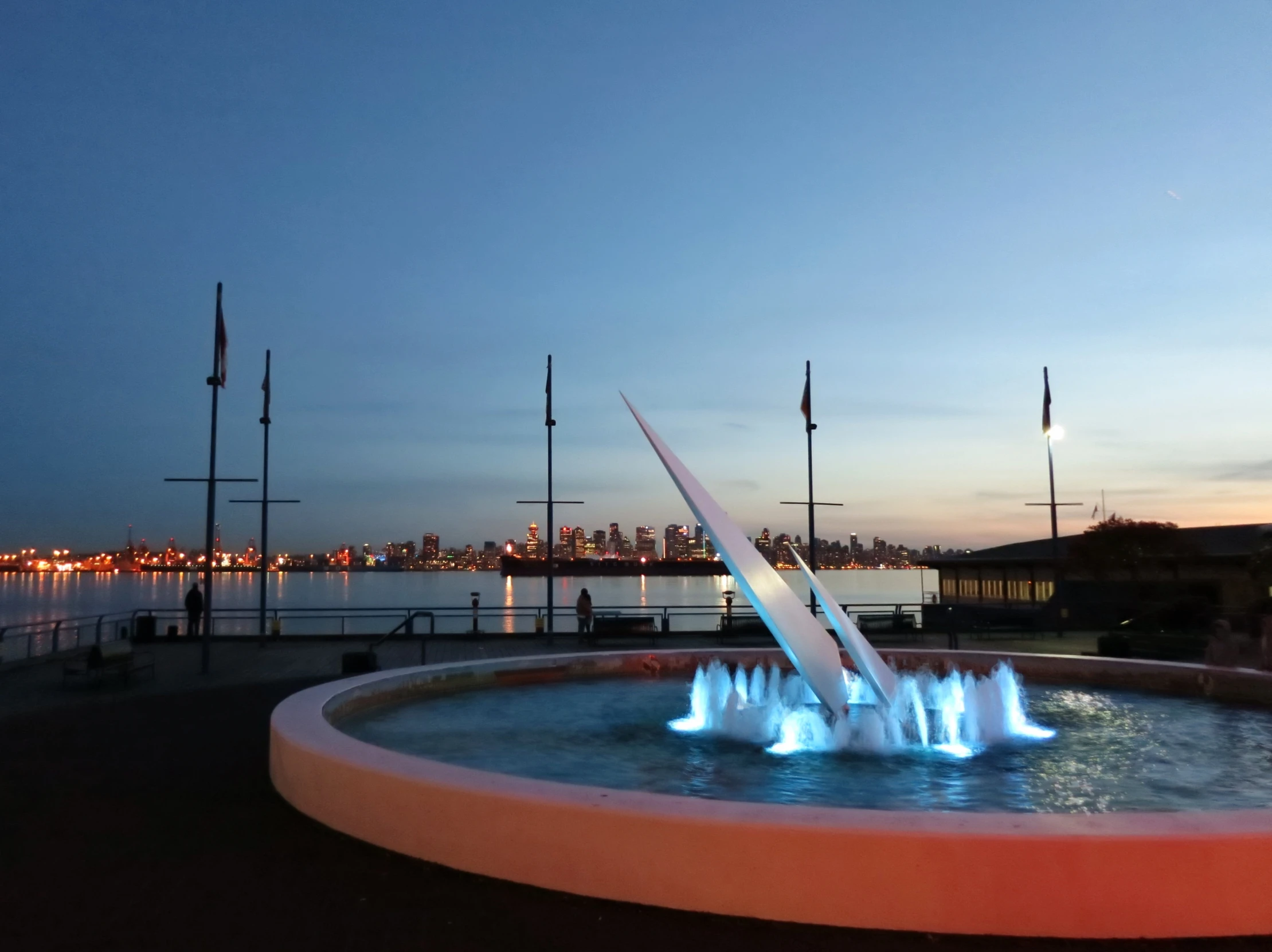 a fountain with several different kinds of lights