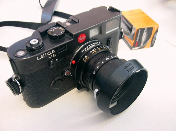 a close up of a camera on a table