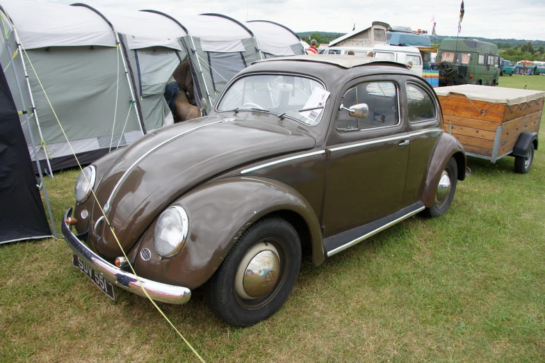 a beetle that is parked in the grass