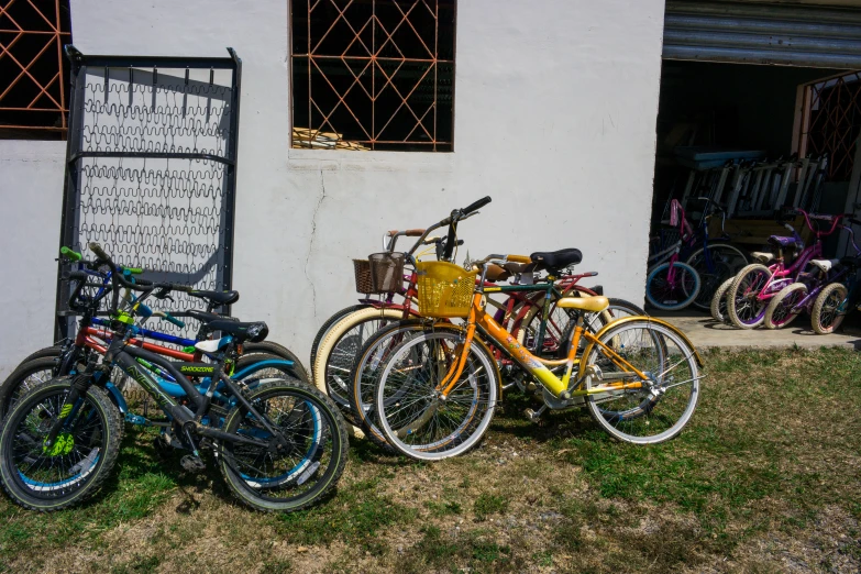 bikes are parked in front of the building