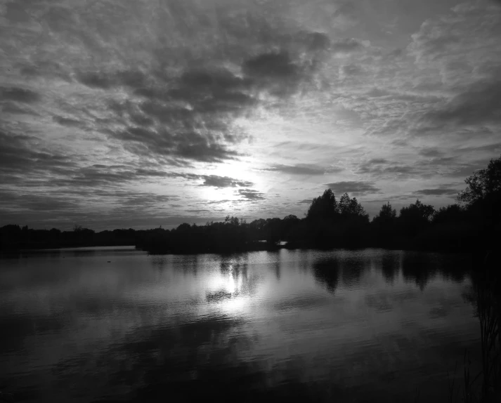 a black and white po of a lake