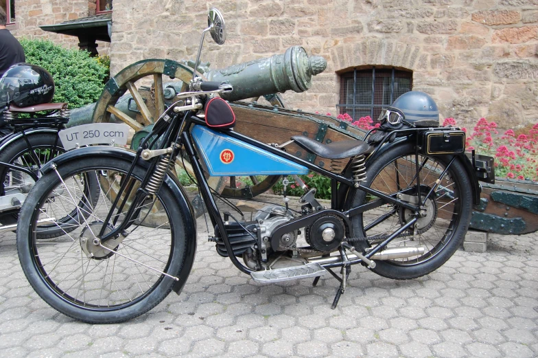 a motor bike parked outside on the street