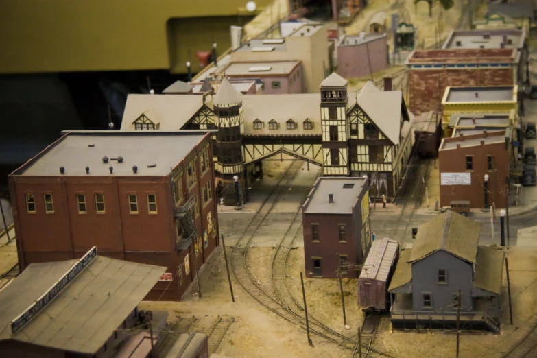 a town and train tracks in a model city