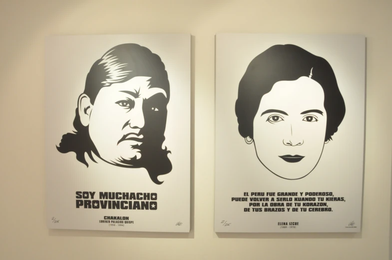 two framed pographs of people on display in a museum