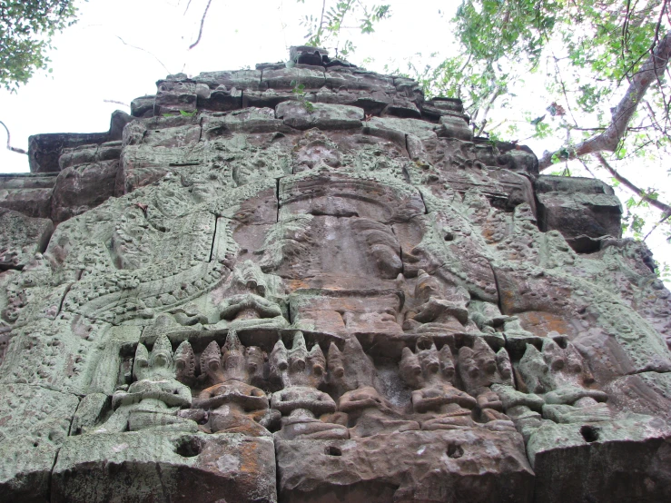 close up of intricate carvings on a stone wall