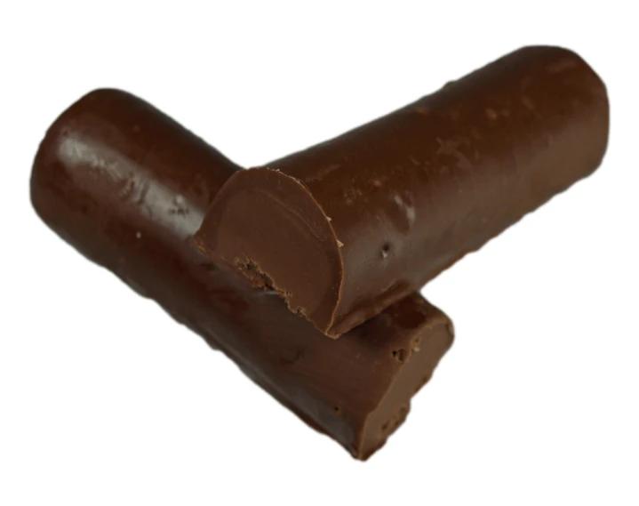 two dark chocolate bars stacked on top of each other