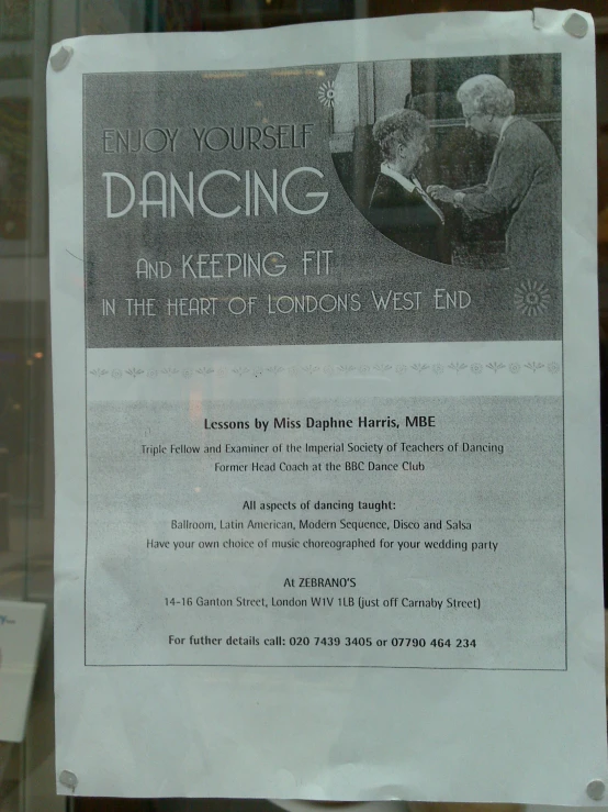 sign on a glass window telling you how to dance