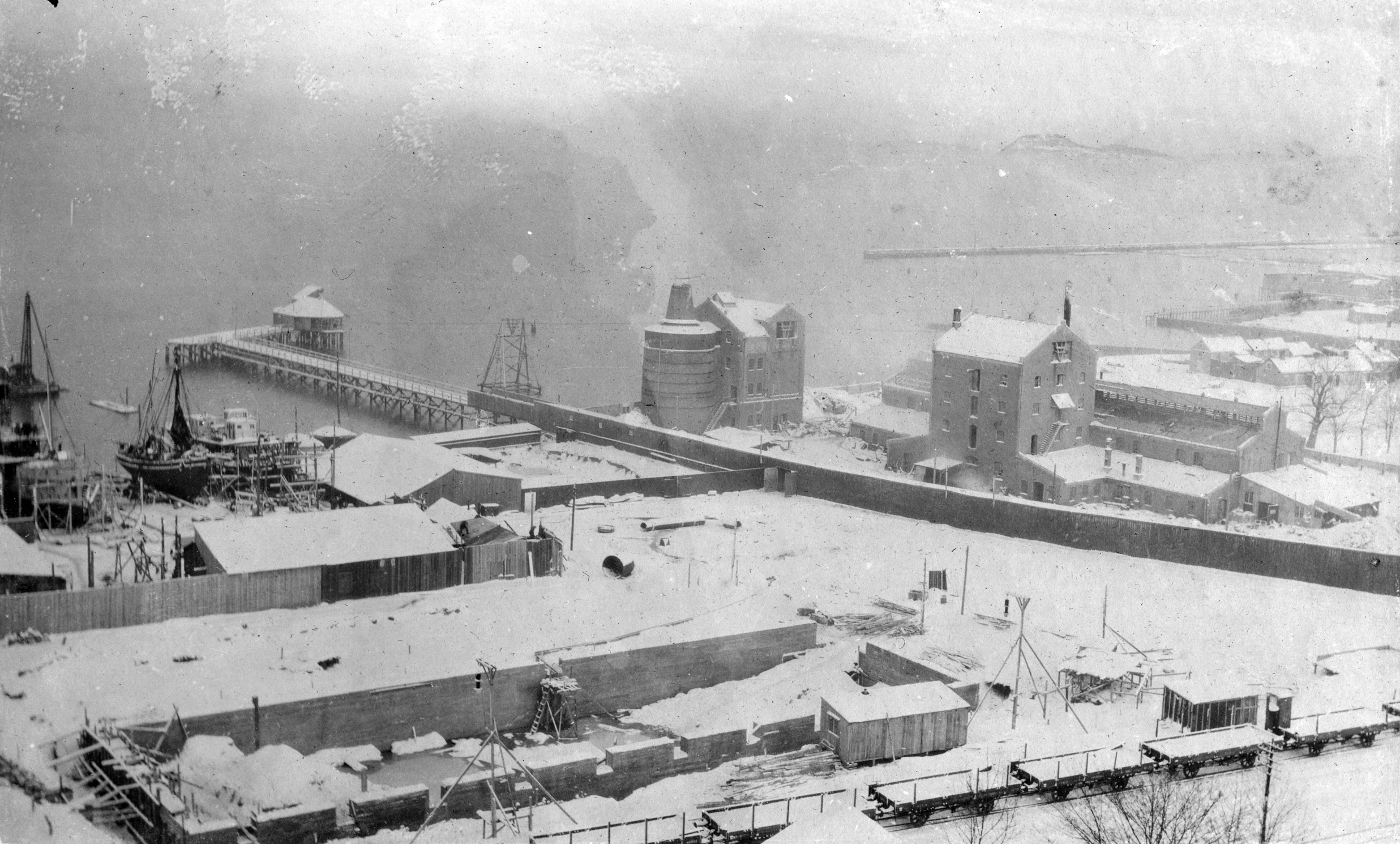 an old po of an old looking city in winter