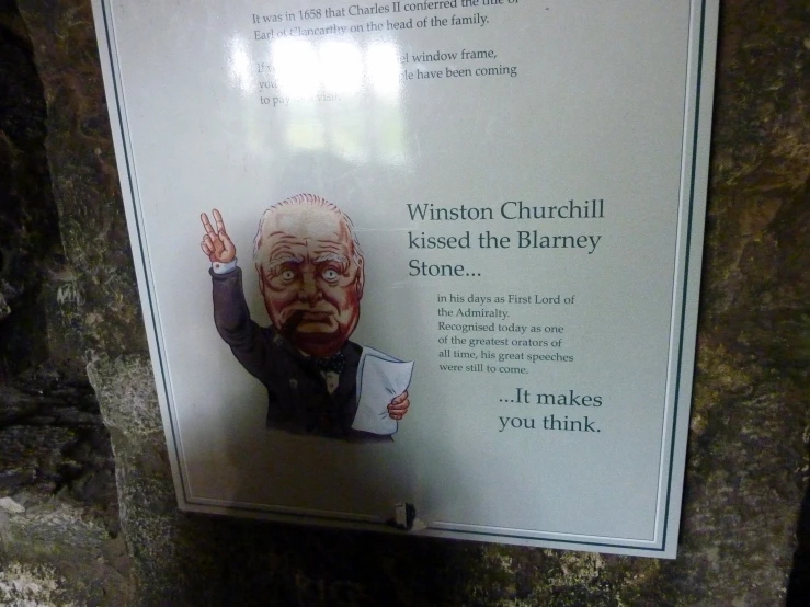 a sign for a funeral with a painting of a man holding up his hand
