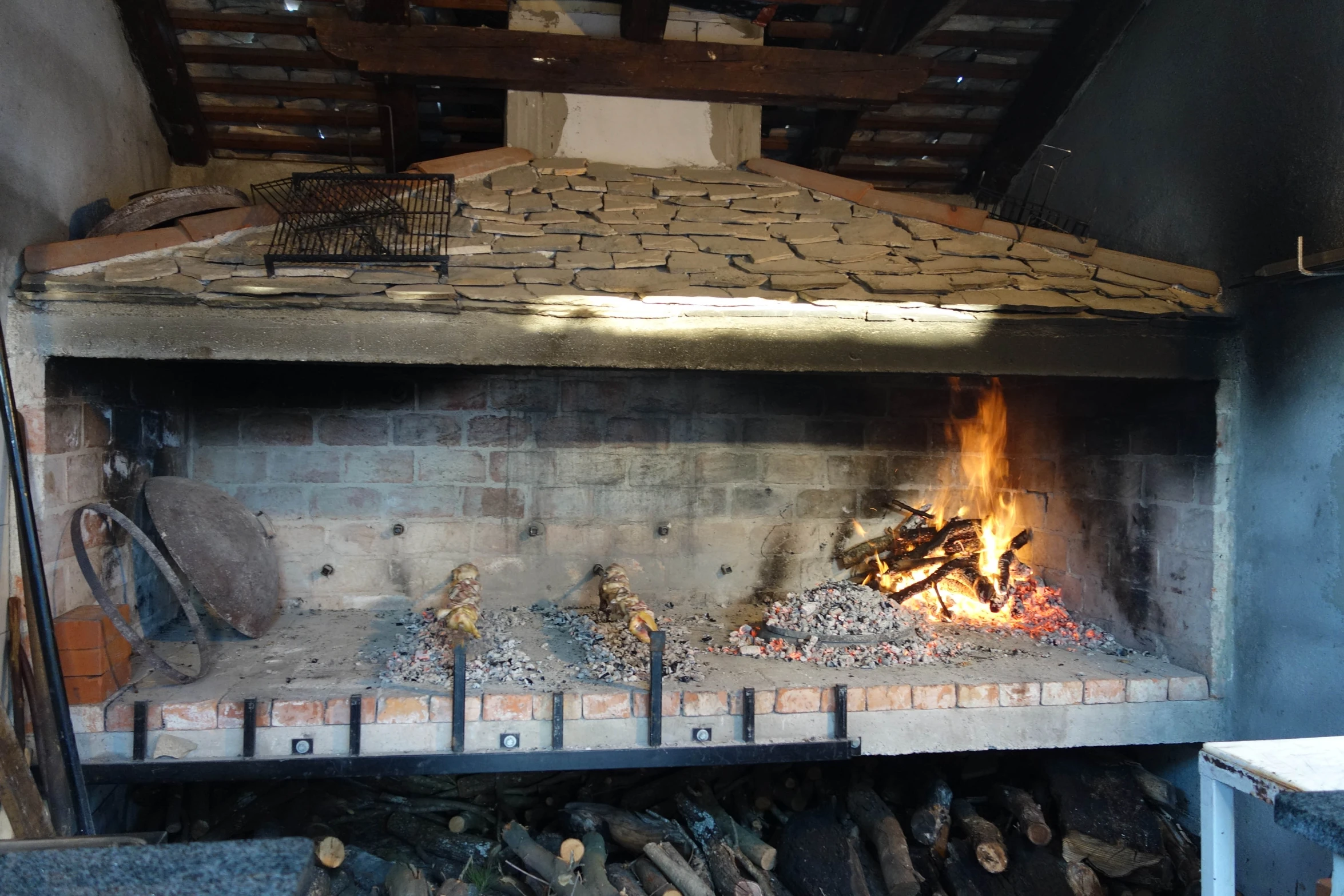 a close up of a fire in a brick oven