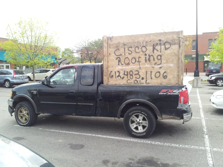 a truck is parked in a parking lot