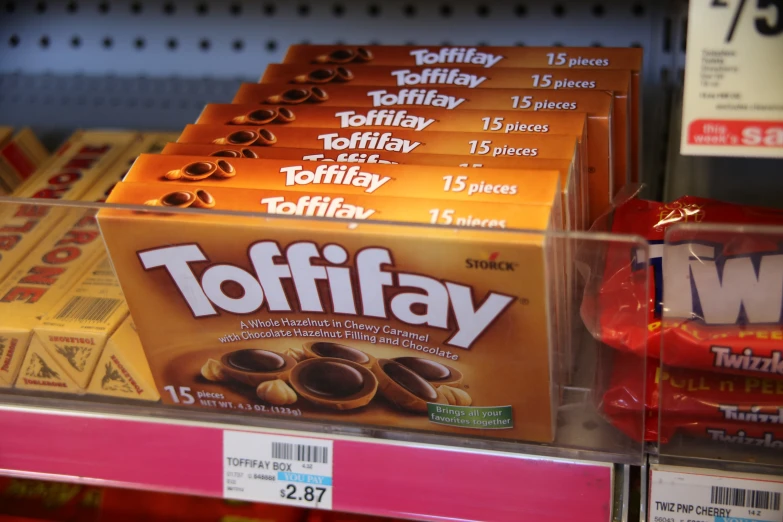 the display of toffifay chocolates at a store