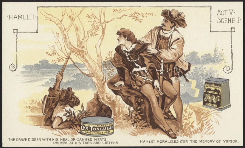 illustration of a man and woman dressed as a fairy on horseback, with an arrow pointing at each other