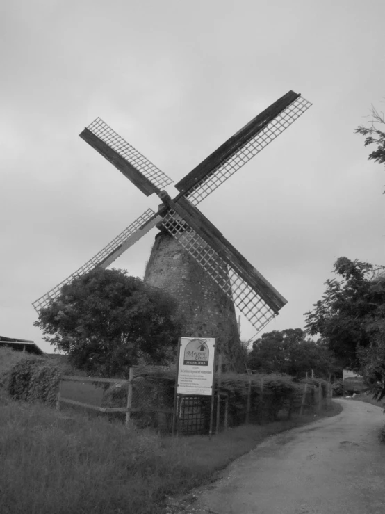 black and white pograph of a windmill