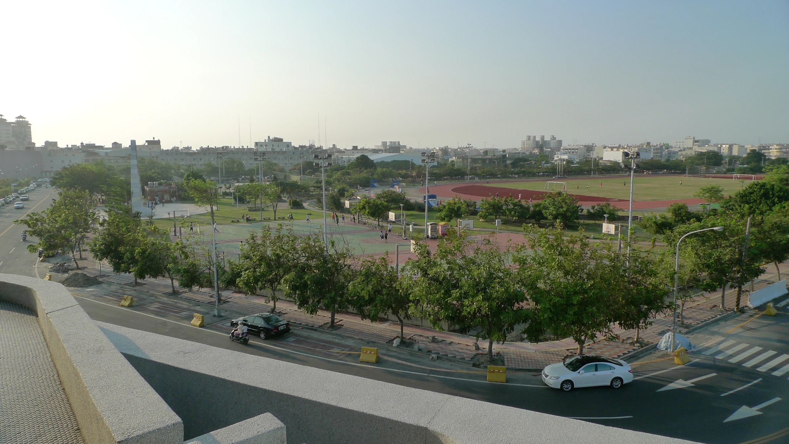 a view from a very high platform looking out on a road