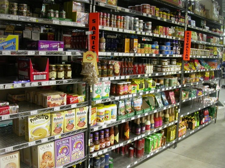 this is a store display with canned and canned food